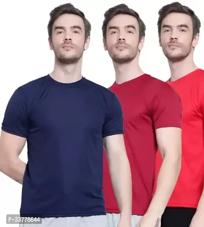 Elegant Polyester Solid Round Neck Tees For Men- Pack Of 3-thumb0