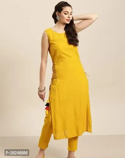 Stylish Rayon Yellow Stitched Kurti For Women-thumb0