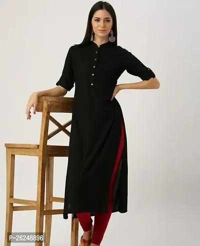 Stylish Rayon Black Stitched Kurti For Women-thumb0