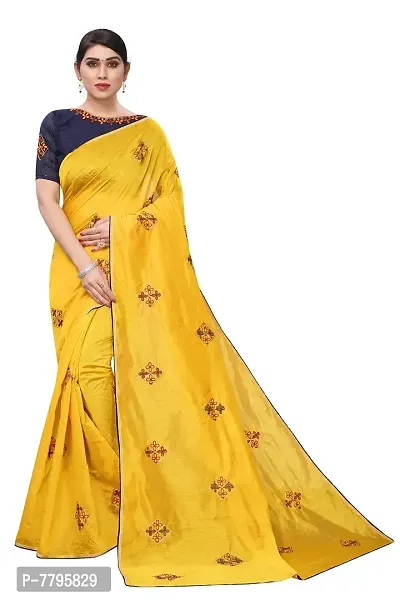 RJB women's linen embroidery saree with blouse pieace (2261_yellow_free size)-thumb0