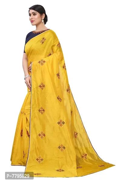 RJB women's linen embroidery saree with blouse pieace (2261_yellow_free size)-thumb2