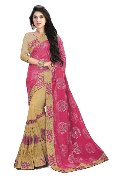 RJB Women's Banarasi Georgette Saree With Unstitched Blouse