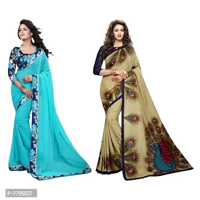 RJB women's georgette saree with blouse piece - combo of 2( multicolour )-thumb0