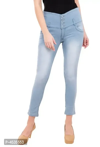 Grey Plain 4 Button Women Jeans