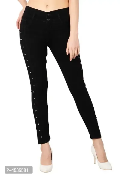 Black Flower Women Jeans-thumb0