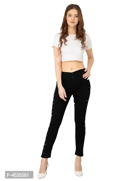 Black Flower Women Jeans-thumb5