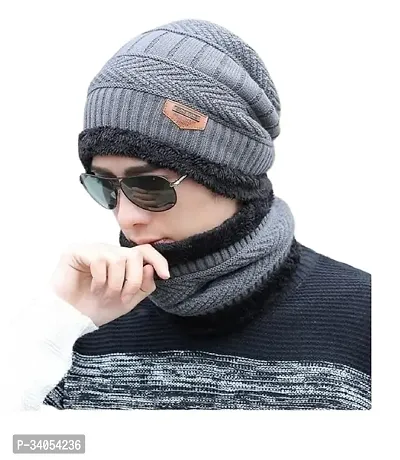 Stylish Wool Beanie Cap with Neck Warmer for Unisex-thumb0