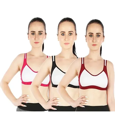 StyFun Sports Bra for Women Combo Pack Gym Yoga Running Dancing Active wear  Workout Girls Everyday Bra, Pack of 3 Bras Color - BlueRedPink Cup B Size