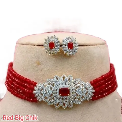 Stylish Partywear Beads Amarican Diamond Layered Jewellery Set