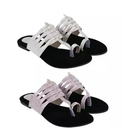 Elegant Velvet Self Design Fashion Flats For Women Pack Of 2