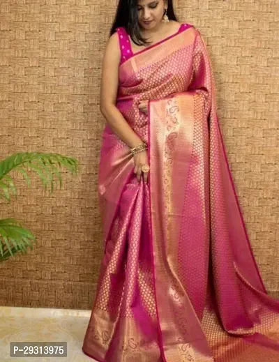Stylish Art Silk Pink Woven Design Saree with Blouse piece For Women-thumb0