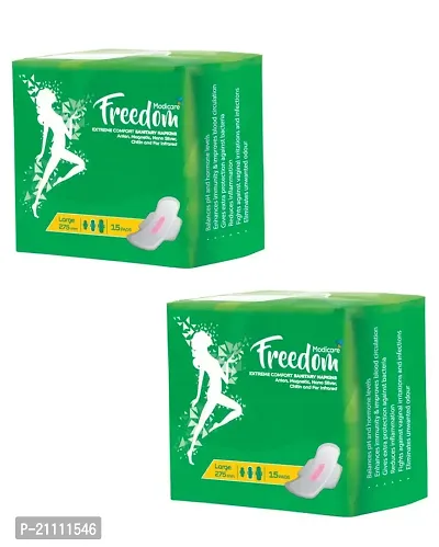 Modicare Freedom Comfort Sanitary Female Napkin Large Pad 275mm (Pack Of 2) 30 Pads
