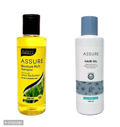 Assure Hair Oil with Rich Moisture With Gree Tea Shampoo (Pack Of 2) Each 200ml