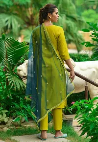 Stylish Yellow Cotton Embroidered Kurta, Bottom and Dupatta Set For Women-thumb3