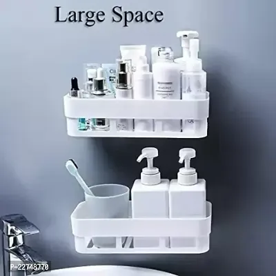 2ps Multipurpose Plastic Kitchen Bathroom Shelf Wall Holder Storage Rack Plastic Wall Shelf  Number of Shelves  2 White
