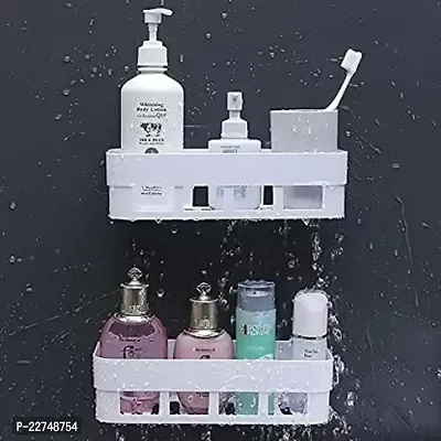 Multipurpose Plastic Bathroom Kitchen Office Organizer Rack Bathroom Holder Plastic Wall Shelf  Number of Shelves  2 White-thumb0