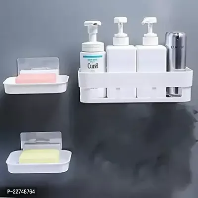 Bathroom Shelf No Drill Easy to Installeted Strong Adhesive Sticker Rack Dishwasher Liquid Brush Cloth Soap Sponge Heir Oil etc Bathroom Shelve 3Pcs Combo Plastic Wall Shelf Plastic Wall Shelf  Number of 1 Shelves  2 soap box  White-thumb0