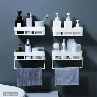Multipurpose Plastic Bathroom Kitchen Office Organizer Rack Bathroom Holder Plastic Wall Shelf  Number of Shelves  4 White 2 Hengar