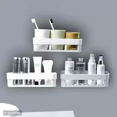 Multipurpose Plastic Bathroom Kitchen Office Organizer Rack Bathroom Holder Plastic Wall Shelf  2 Shelves  2soap box Blue-thumb0