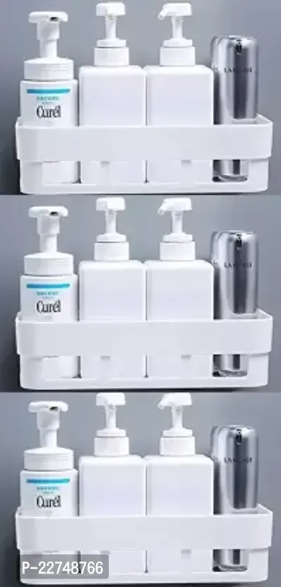 Bathroom Shelf No Drill Easy to Installeted Strong Adhesive Sticker Rack Dishwasher Liquid Brush Cloth Soap Sponge Heir Oil etc Bathroom Shelve 3Pcs Combo Plastic Wall Shelf Plastic Wall Shelf  Number of Shelves  3 White