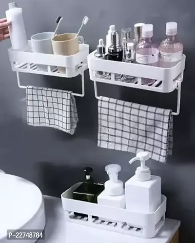 Bathroom Shelf with Towel Hanger White 2 Bathroom Shelf  2 Hanger 4Pcs Plastic Wall Shelf  Number of Shelves  4 White