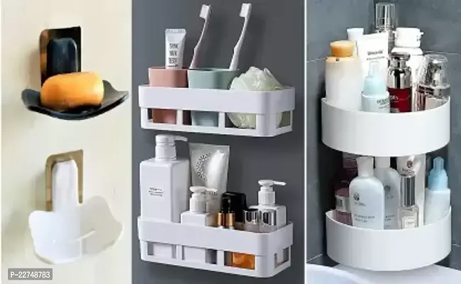 2 Bathroom Shelves  2 Bathroom soap dish  2 Corner Wall Shelves  Plastic Wall Shelf  Number of Shelves  6 White