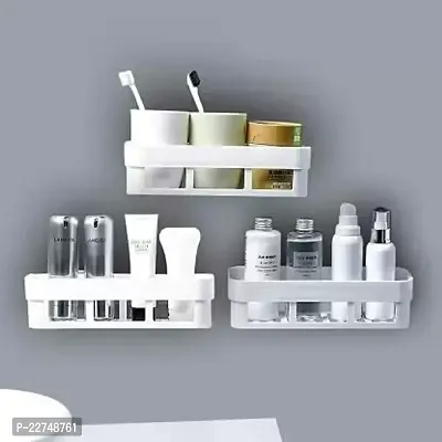 Plastic Bathroom Kitchen Office Organizer Rack Bathroom Holder Plastic Wall Shelf  Number of Shelves  3 White-thumb0