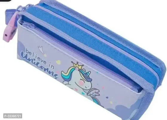 Double Compartment Zipper Blue Pencil Case for Kids