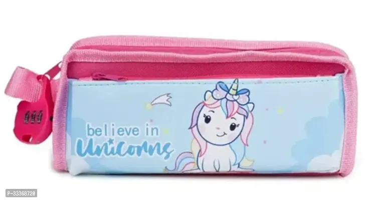 Double Compartment Zipper Pink Pencil Case for Kids-thumb0