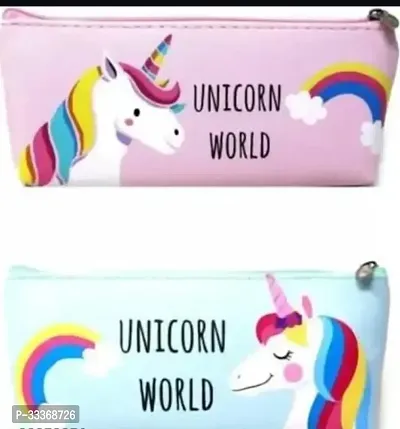 Double Compartment Zipper Multicoloured Pencil Case for Kids Pack Of 2-thumb0