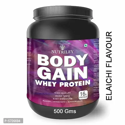 Nutriley Body Gain Premium, Whey Protein, Powder 1 Kg Weight Gainer, With Elaichi Flavour, For Mass Gain  Muscle Gain