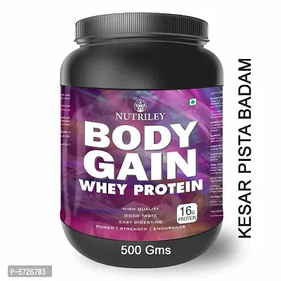 Nutriley Body Gain Premium, Whey Protein, Powder 1 Kg Weight Gainer, With Kesar Pista Badam Flavour, For Mass Gain  Muscle Gain