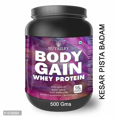 Nutriley Body Gain Premium, Whey Protein, Powder 500 gm Weight Gainer, With Kesar Pista Badam Flavour, For Mass Gain  Muscle Gain-thumb0