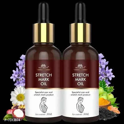 Intimify Stretch mark oil, Herbal stretch mark oil smoothens itchy and stretchy skin improves uneven skin tone in 30ml Pack of 2.