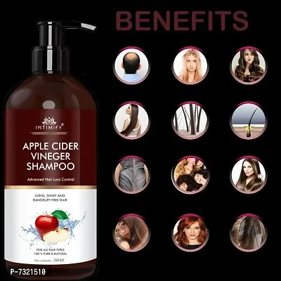 Intimify Natural apple cider shampoo, Herbal apple cider shampoo, Dandruff free shampoo with all natural Apple cider Vineger in 200ml Pack of 2.-thumb2