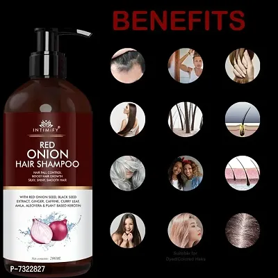 Intimify Red onion shampoo, Hair growth shampoo, Removes dandruff with Onion, Bhringraj, Methi, gets sliky  shiny hair reduce hair loss 200ml Pack of 2.-thumb2