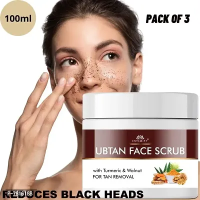 Intimify Ubtan Face Scrub for women Glowing skin oily, Skin Brightening, Dry Skin with Walnut and Turmeric for Tan removal 100ml Pack of 3
