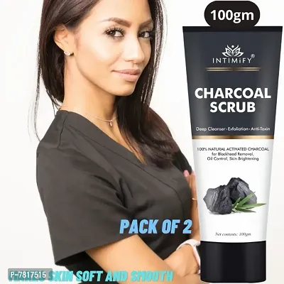 Intimify Charcoal Face Scrub for oily and Normal skin with Charcoal for Deep Exfoliation 100gm Pack of 2