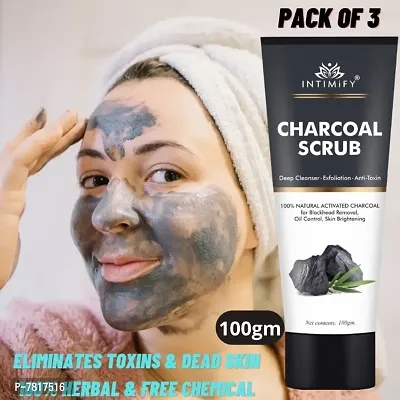 Intimify Charcoal Face scrub with Black Sand, Exfoliates skin  Removes Black Heads 100gm Pack of 3