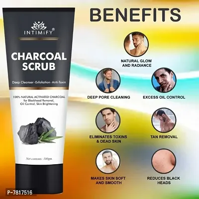 Intimify Charcoal Face scrub with Black Sand, Exfoliates skin  Removes Black Heads 100gm Pack of 3-thumb4