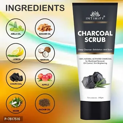 Intimify Charcoal Face scrub with Black Sand, Exfoliates skin  Removes Black Heads 100gm Pack of 3-thumb2