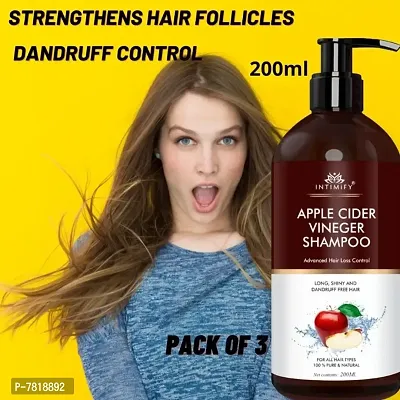 Intimify Apple Cider Vinegar Shampoo for Hair Fall Control, Hair Volumizing, Restores Shine, Scalp Treatment For Dry Hair 200ml Pack of 3