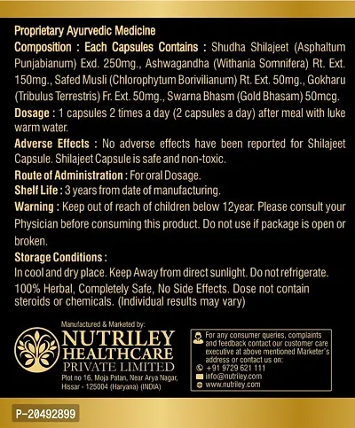 Nutriley Shilajeet Gold Capsules with Ashwagandha, Musli Shilajit/Shilajeet Capsule for Stamina, Strength, Energy Booster, Sex Power Capsule, Sexual Health  Immunity for Men  Women (60 Capsules)-thumb2