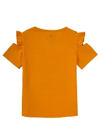 Cub McPaws T-Shirt for Girls with Ruffled Cold Shoulder tee with Camera Print | 4-12 Years (Orange, 7-8 Years)-thumb2