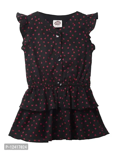 Red Printed Fashion Woven Top for Girls Age 4 to 12 Years (Black, 9-10 Years)-thumb0