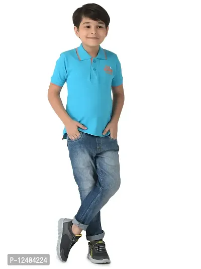 CuB McPAWS be curious Boy's Solid Regular Fit Polo (BA20PTBN11Sea_08-09Y_Aqua-thumb0