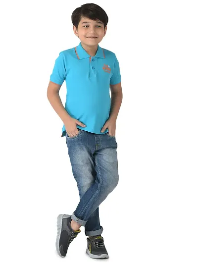 CuB McPAWS be curious Boy's Solid Regular Fit Polo (BA20PTBN11Sea_08-09Y_Aqua