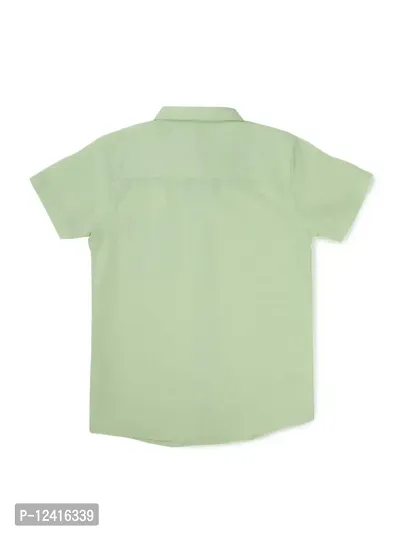 CuB McPAWS be curious Boy's Cotton Linen Half Sleeves Shirts (Light Green, 4-12 Years)-thumb2
