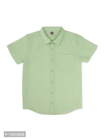CuB McPAWS be curious Boy's Cotton Linen Half Sleeves Shirts (Light Green, 4-12 Years)-thumb0