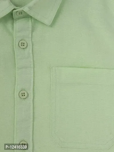 CuB McPAWS be curious Boy's Cotton Linen Half Sleeves Shirts (Light Green, 4-12 Years)-thumb3